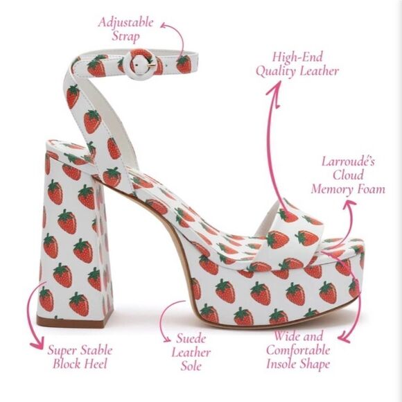Larroude Dolly Ankle Strap Platfom Strawberry Heels Sandals Shoes 7.5 $315 New - Picture 6 of 9